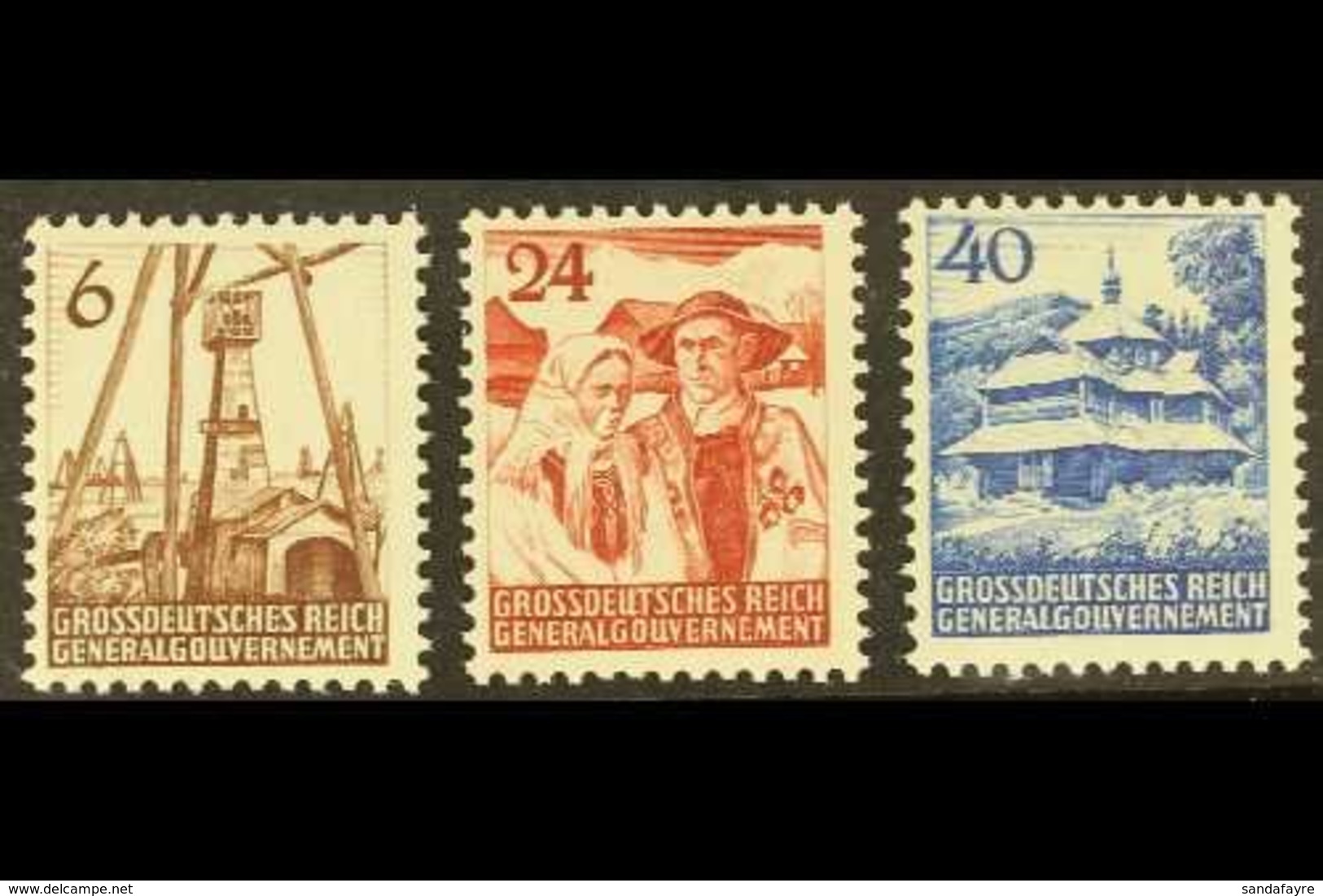 \Y POLAND - GENERAL GOVERNMENT\Y 1944 Unissued Land And People Set Complete, Michel I/III, Never Hinged Mint (3 Stamps)  - Sonstige & Ohne Zuordnung