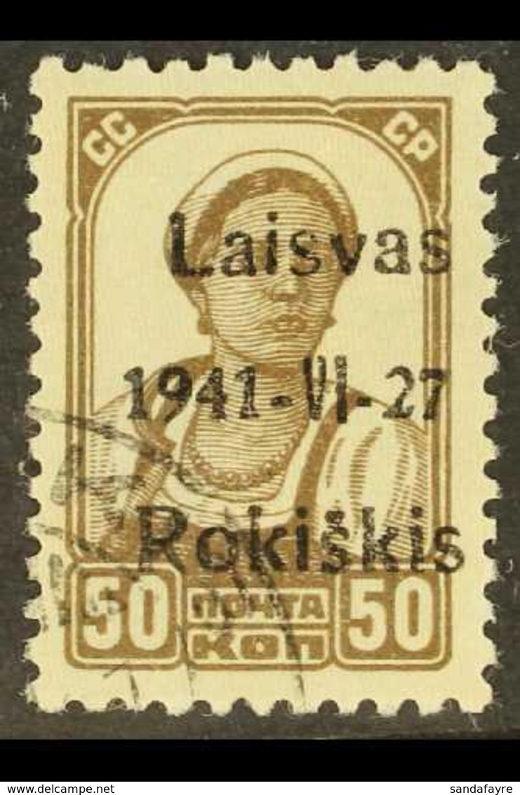 \Y ROKISKIS (RAKISCHKI)\Y 1941 50k Bright Brown With Black Type III Overprint, Michel 6a III, Very Fine Used. For More I - Other & Unclassified