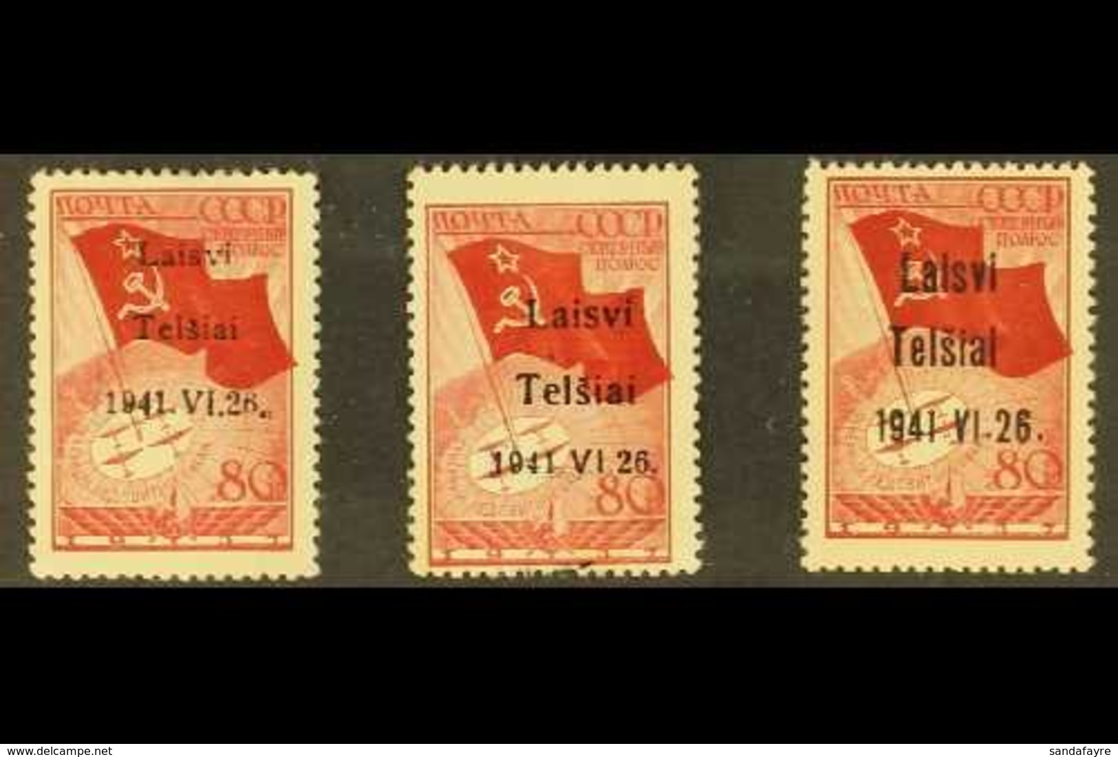 \Y TELSIAI (TELSCHEN)\Y 1941 80k Dark Brownish- Red With Type I, II & III Overprints, Michel 8I/8III, Used, The Types I  - Autres & Non Classés