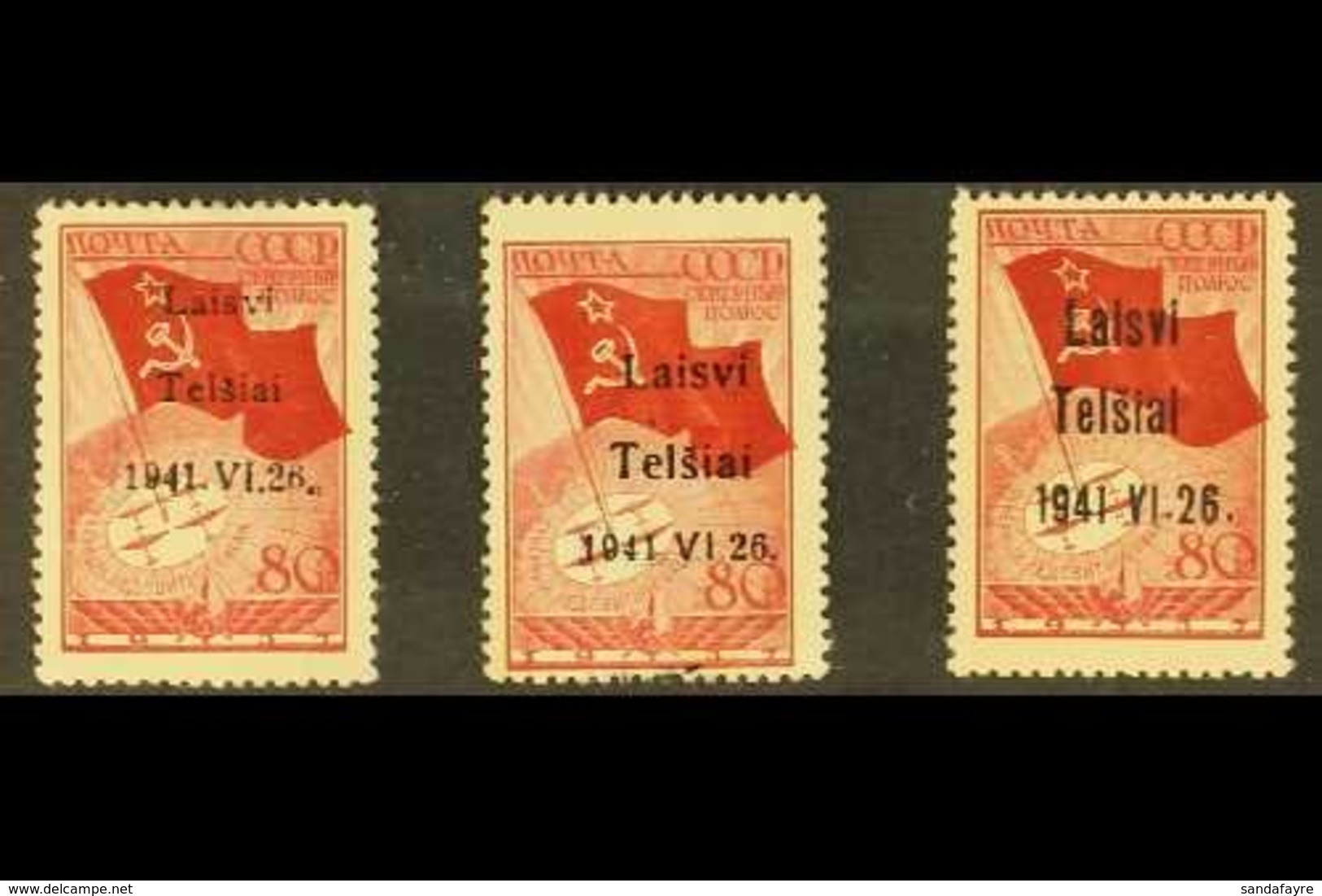 \Y TELSIAI (TELSCHEN)\Y 1941 80k Dark Brownish- Red With Type I, II & III Overprints, Michel 8I/8III, Used, The Types I  - Other & Unclassified