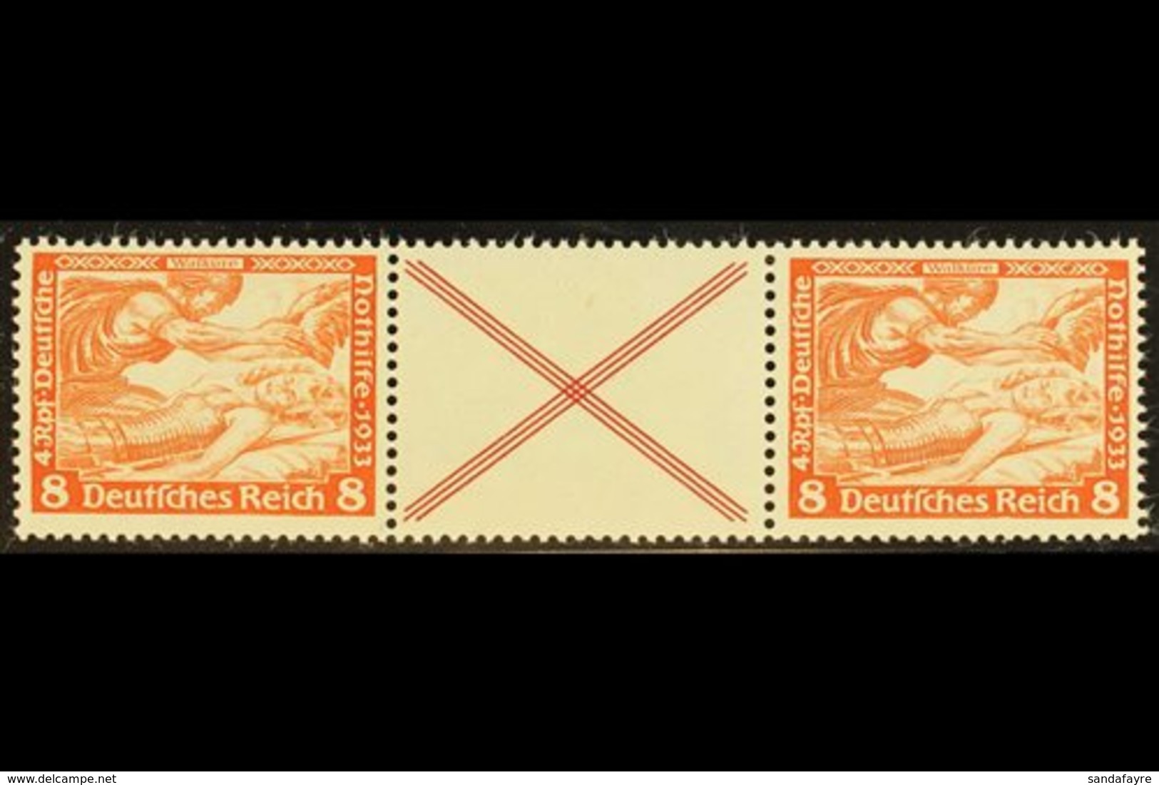\Y 1933\Y 8pf+label+8pf Wagner Horizontal Se-tenant Strip Of 3, Michel W 54, Never Hinged Mint, Very Fresh. For More Ima - Other & Unclassified