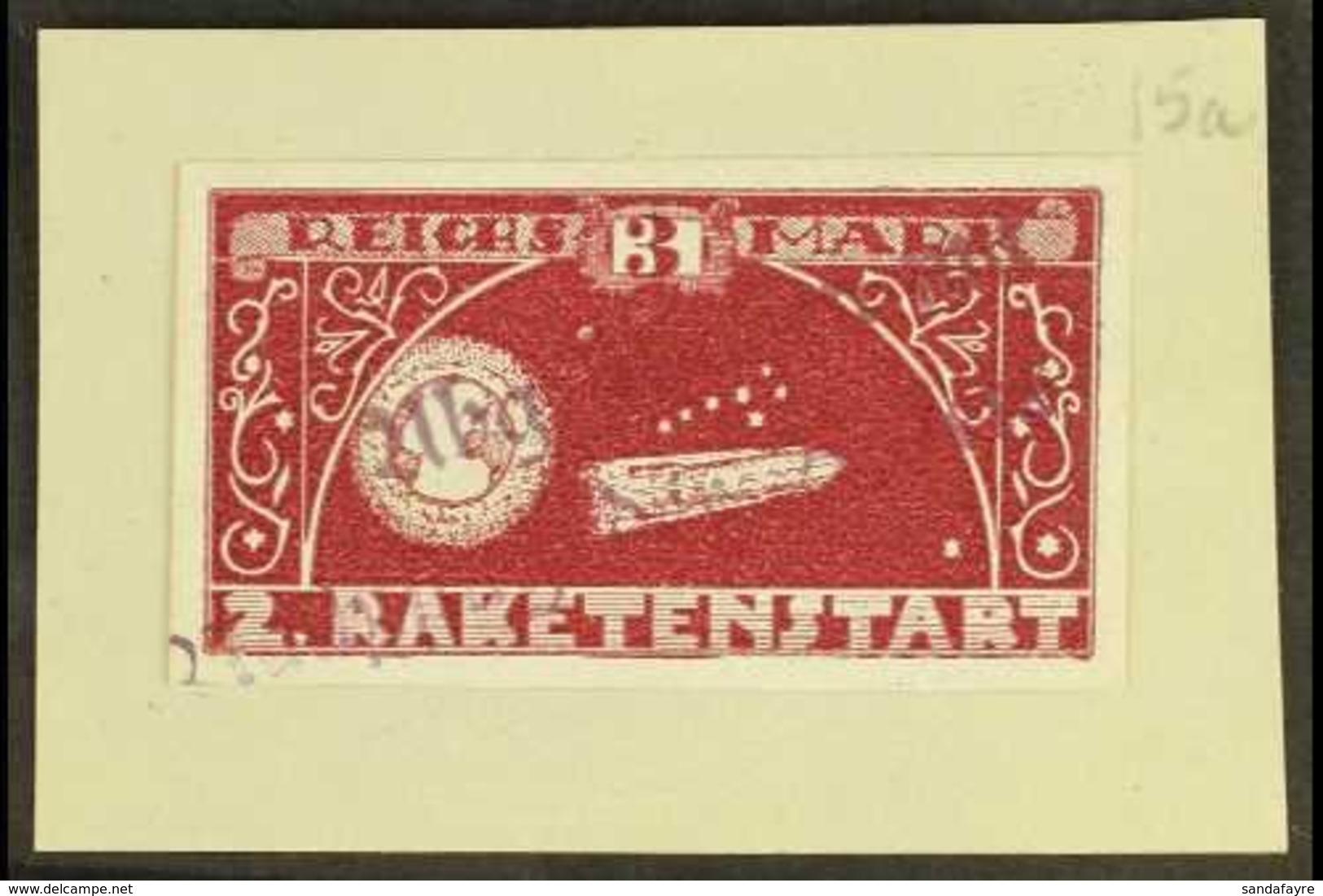 \Y ROCKET POST LOCAL STAMP\Y 1933 (10 Nov) 3m Red-brown Value In Brown IMPERF Variety, Ellington-Zwisler 5A7, Very Fine  - Other & Unclassified