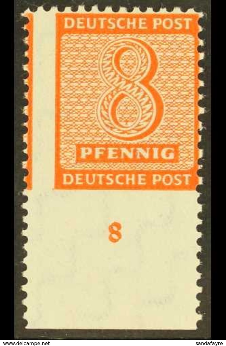 \Y RUSSIAN ZONE - WEST SAXONY\Y 1948 Perf 11½ 8pf Orange, Lower Marginal Example IMPERF AT BASE, Michel 118 A X Uu, Neve - Other & Unclassified