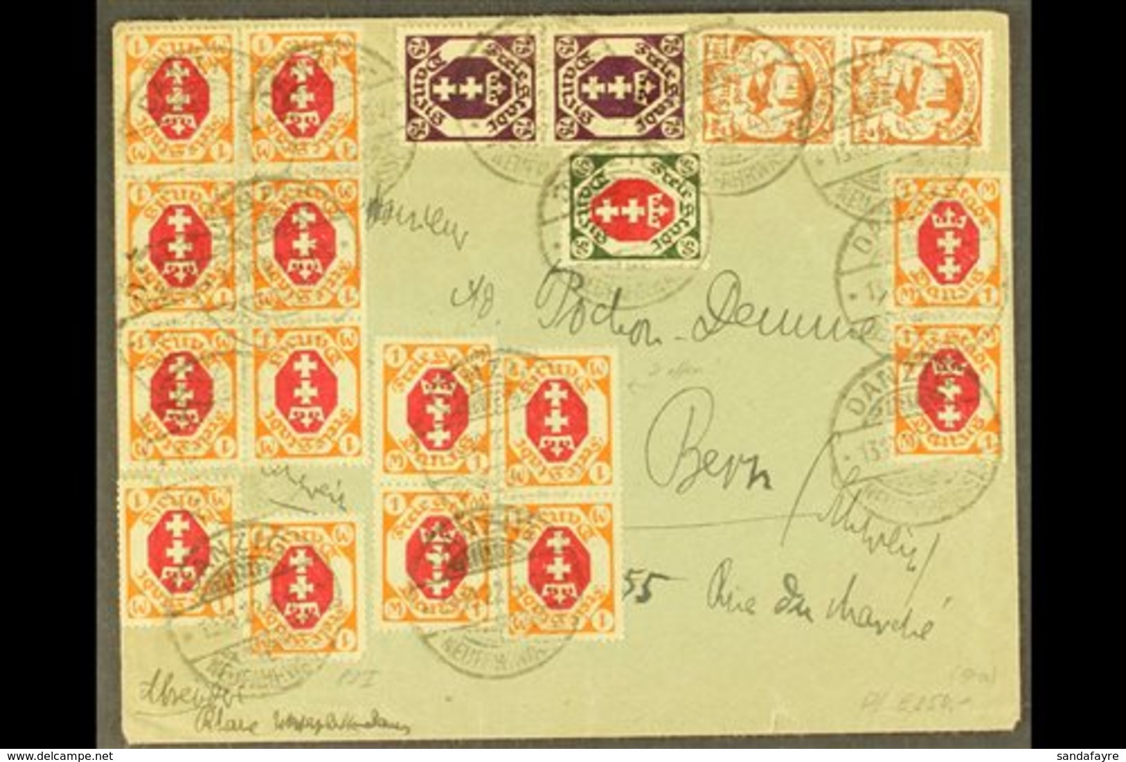 \Y 1922 COVER TO SWITZERLAND\Y 1922 (13 OCT) Commercial Cover To Bern Bearing No Less The NINETEEN STAMPS On The Front,  - Autres & Non Classés