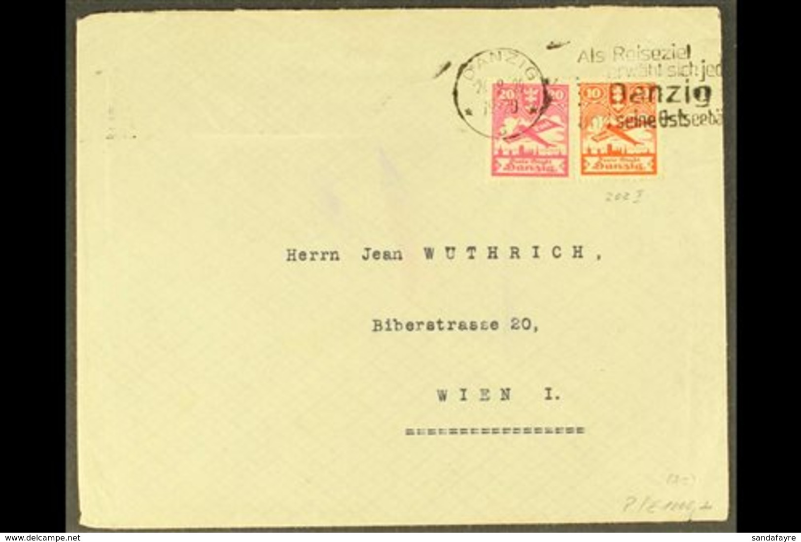 \Y 1929 COVER WITH LISTED VARIETY\Y 1929 (Sept 29) Commercial Cover To Vienna Bearing 1924 10pf Red Air With SQUARE CHUN - Other & Unclassified