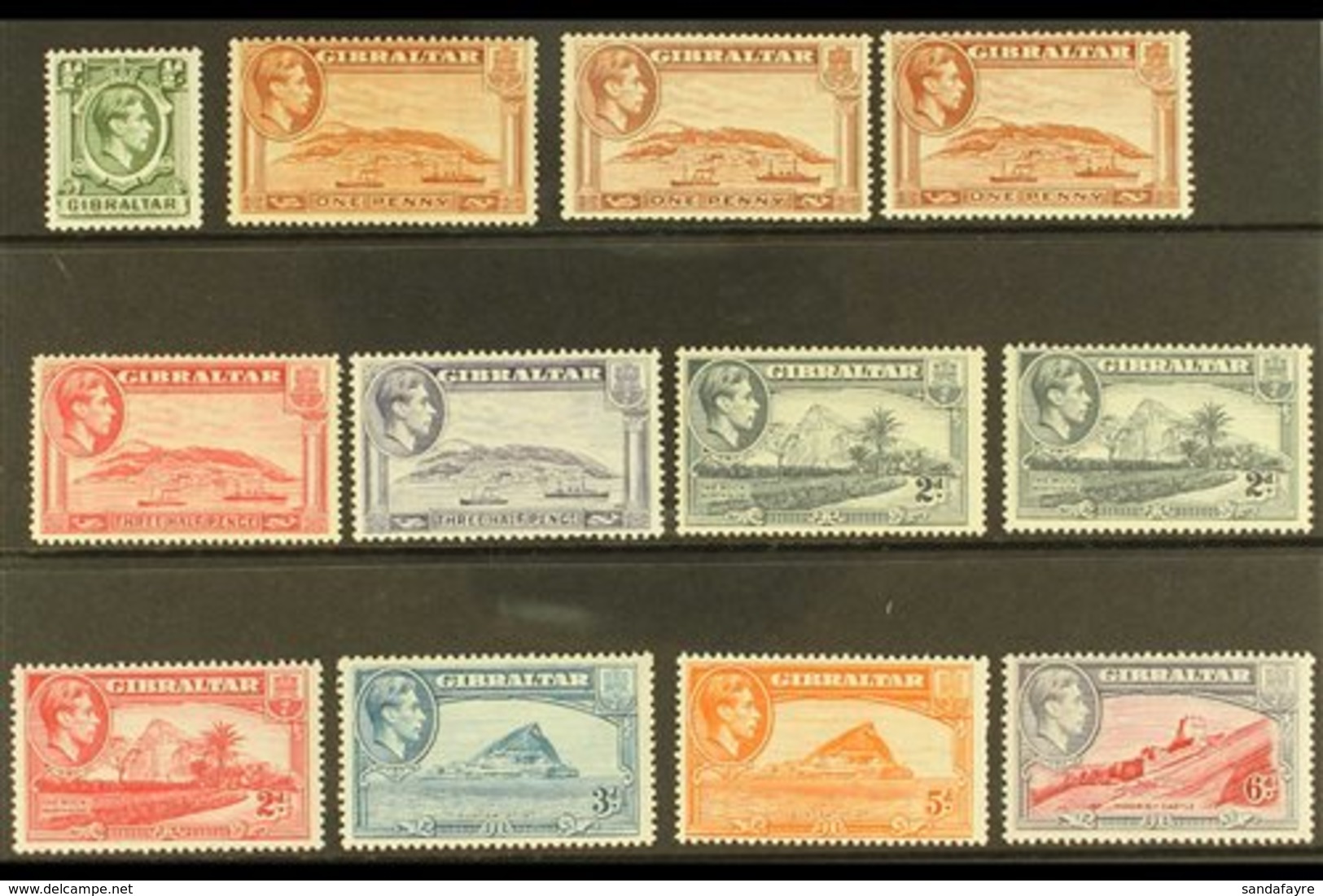 \Y 1938-51\Y King George VI Pictorial Definitive Set Of 14 Complete, SG 121/141, Plus Many Of The Additional Perfs E.g.  - Gibraltar