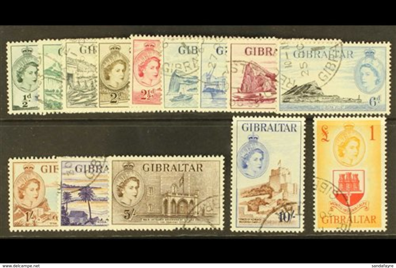 \Y 1953-59\Y Complete Definitive Set, SG 145/158, Very Fine Used. (14 Stamps) For More Images, Please Visit Http://www.s - Gibraltar