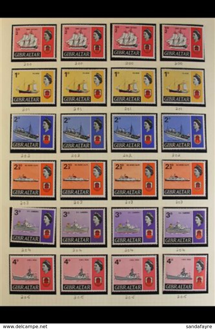 \Y 1967-69 SHIPS DEFINITIVES\Y A Fine Never Hinged Mint Assembly On Album Pages Which Includes At Least Four Complete Se - Gibraltar