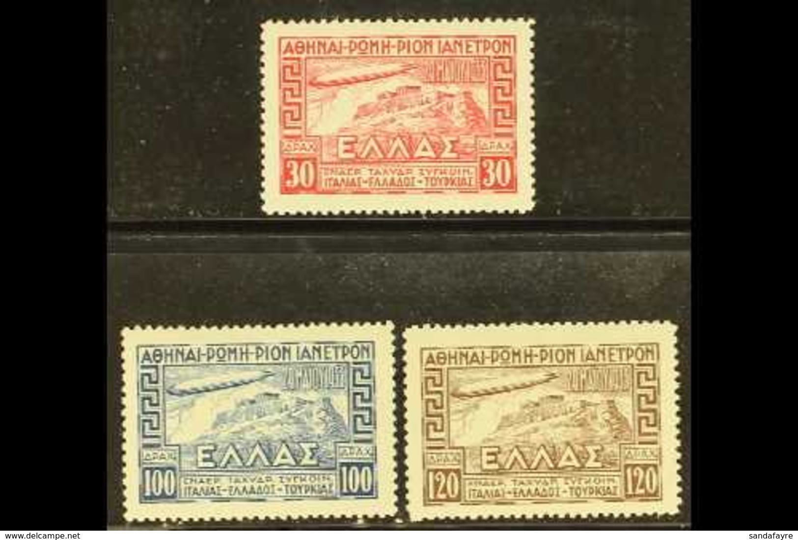 \Y 1933\Y Zeppelin Air Post Set, Mi 352/54, SG 458/60, Very Fine Mint (100d & 120d Are Never Hinged). Lovely (3 Stamps)  - Other & Unclassified