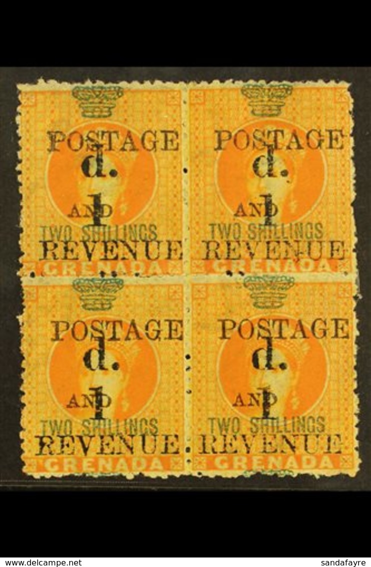 \Y 1888\Y 1d On 2s Orange, SG 44, Superb Mint Og Block Of 4. For More Images, Please Visit Http://www.sandafayre.com/ite - Grenada (...-1974)