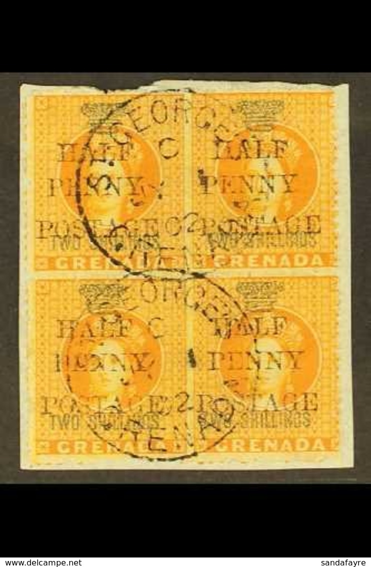 \Y 1888 USED MULTIPLE.\Y ½d On 2s Orange, SG 43, Superb Used Block Of 4 Tied On Piece By A Clear Pair Of St Georges Cds. - Grenade (...-1974)