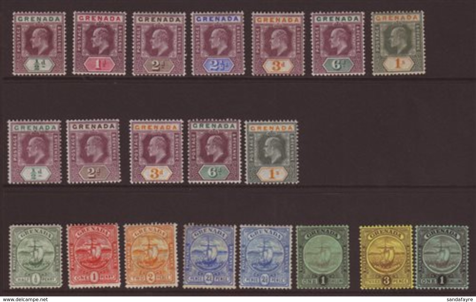 \Y 1902-11 KEVII MINT RANGE\Y On A Stock Card. Includes 1902 Set To 1s, 1904-06 ½d, 2d, 3d, 6d And 1s, 1906 "Badge" Set  - Grenada (...-1974)