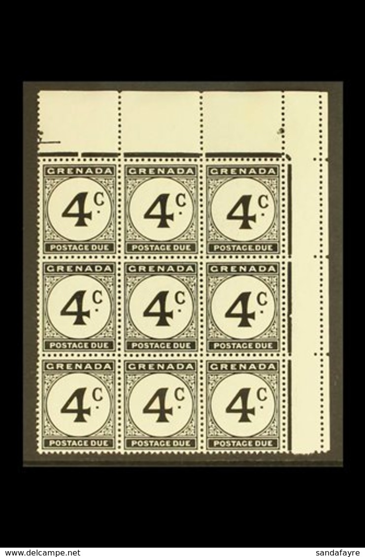 \Y POSTAGE DUES\Y 1952 4c Black WATERMARK ERROR ST. EDWARD CROWN, SG D16b, Within Superb Never Hinged Mint Upper Right C - Grenada (...-1974)