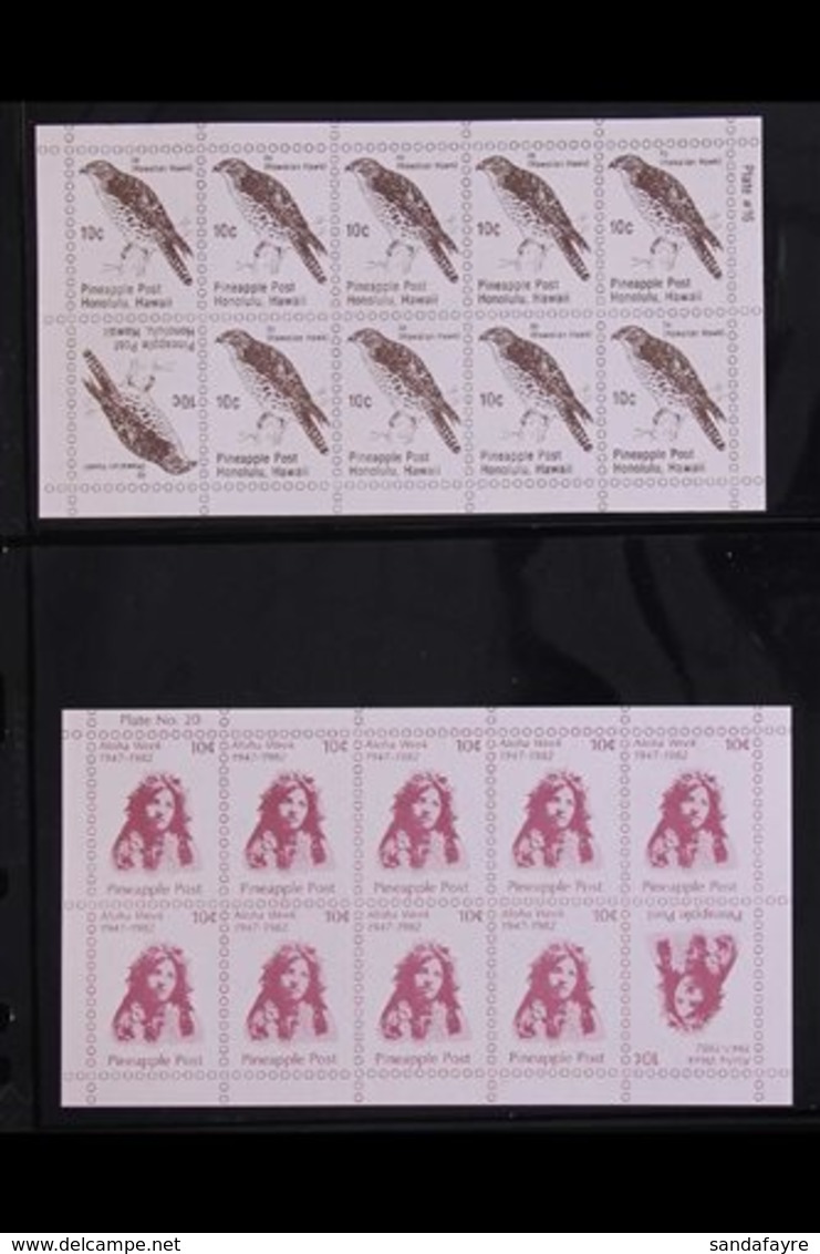 \Y PINEAPPLE POST LOCAL STAMPS.\Y 1980's Never Hinged Mint Group Of All Different Complete Sheetlets Of 10 Printed On Un - Hawaii