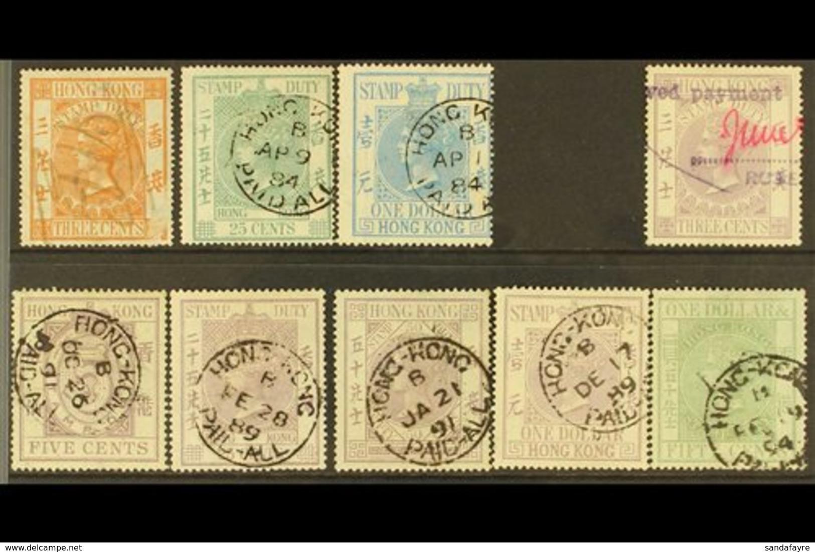 \Y REVENUES\Y 1867-95 USED GROUP Incl. 1867 3c Orange 25c Green & $1 Blue, 1885 3c, 5c, 25c, 50c & $1 Lilacs, $1.50 Gree - Autres & Non Classés