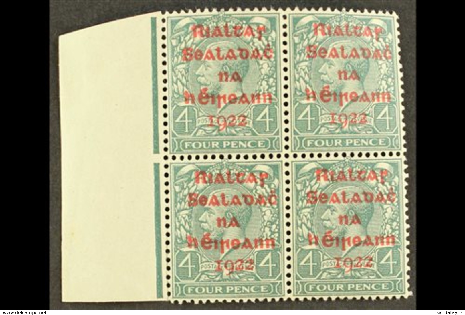 \Y 1922 DOLLARD\Y 4d Grey-green With Carmine Overprint, SG 6c, Superb Nhm Left Marginal Block Of Four. For More Images,  - Sonstige & Ohne Zuordnung