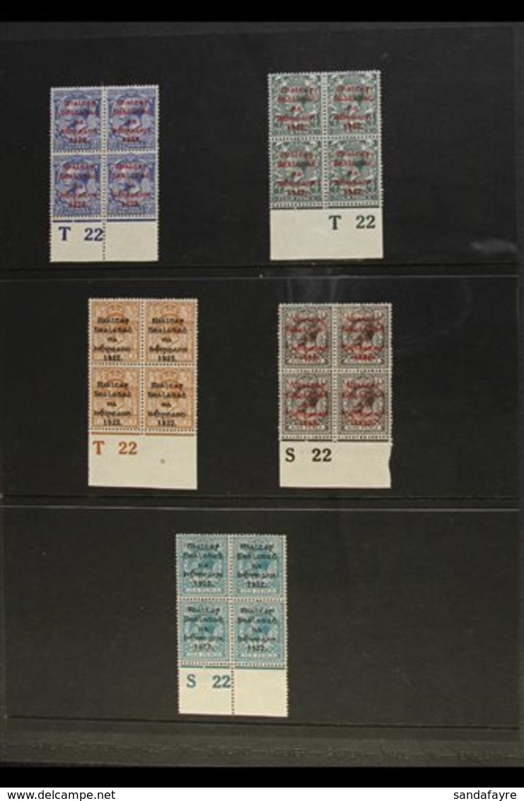 \Y 1922 MINT CONTROL BLOCKS OF FOUR\Y Group Of Thom Overprints In Blue-black Or Red, Each In A BLOCK OF FOUR With 2½d "T - Sonstige & Ohne Zuordnung