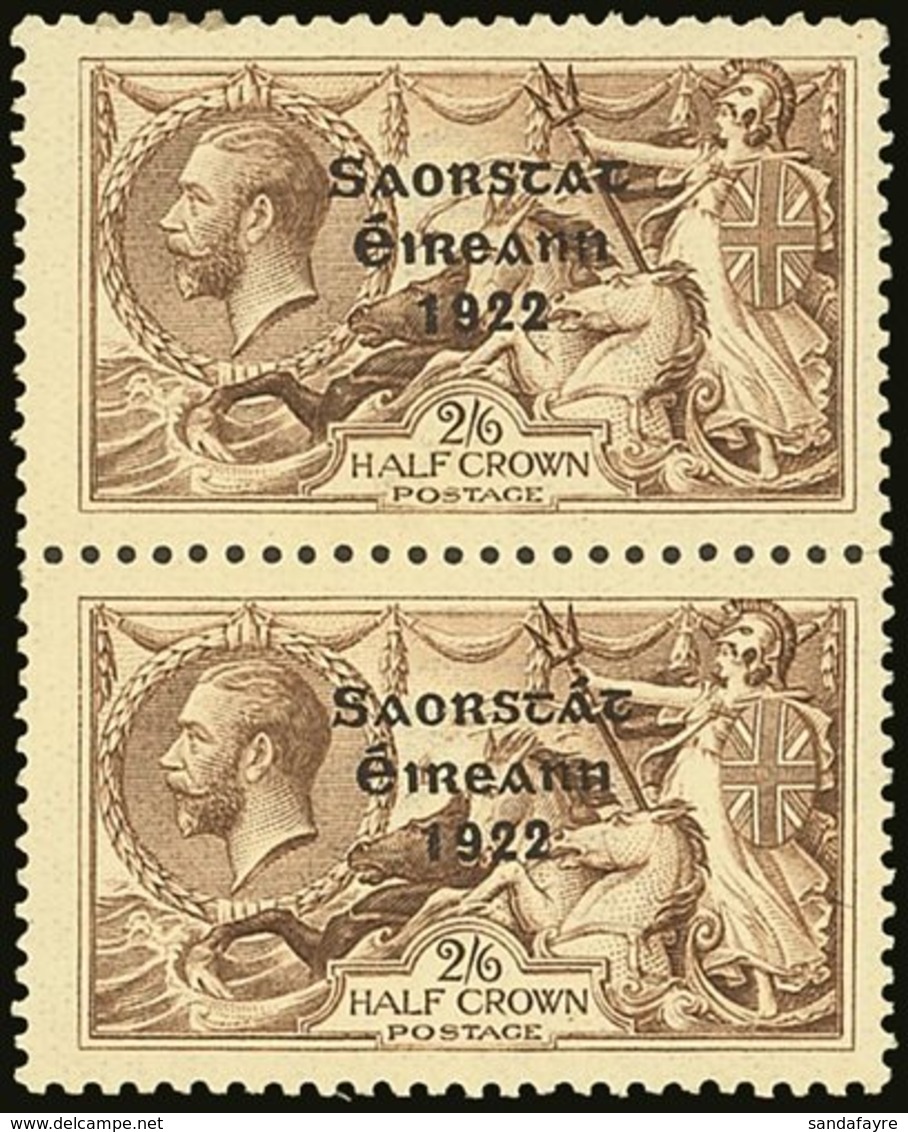 \Y 1922-23\Y 2s6d Pale Brown Seahorse, Vertical Pair, One With NO ACCENT Variety, SG 64b + 64, Very Fine Mint, Normal St - Other & Unclassified