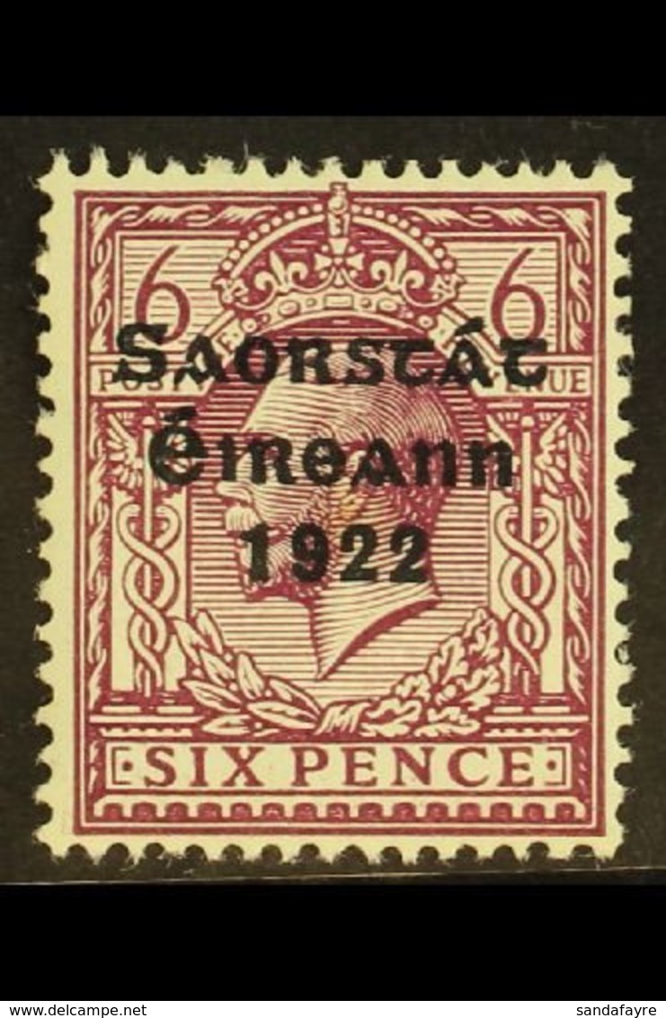 \Y 1922-23 SAORSTAT\Y 6d Reddish Purple, Watermark Inverted And Reversed, SG 60y, Fresh Mint.  For More Images, Please V - Other & Unclassified