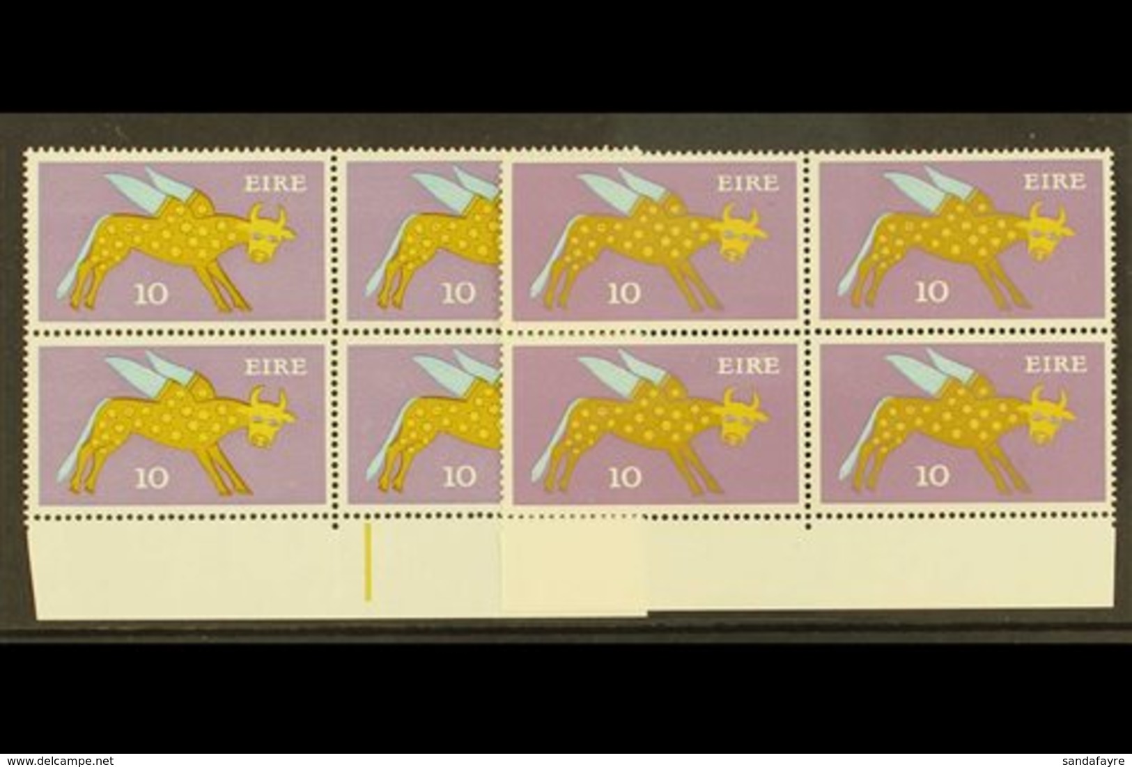 \Y 1971-5\Y 10p "Winged Ox" Definitive, Both Types I & II In Lower Marginal Blocks Of 4, SG 299/299a, Never Hinged Mint  - Autres & Non Classés