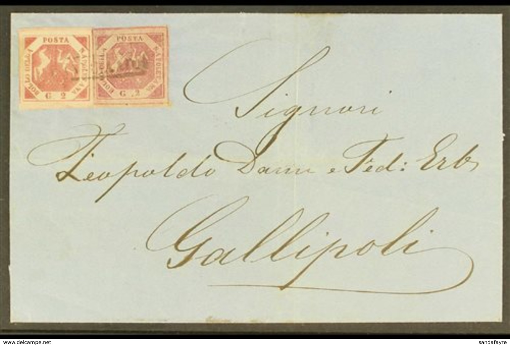 \Y NAPLES\Y 1860 Cover To Gallipoli Franked 2gr Brown Rose, Plate III In Combination With 2g Lilac Carmine Postal Forger - Unclassified