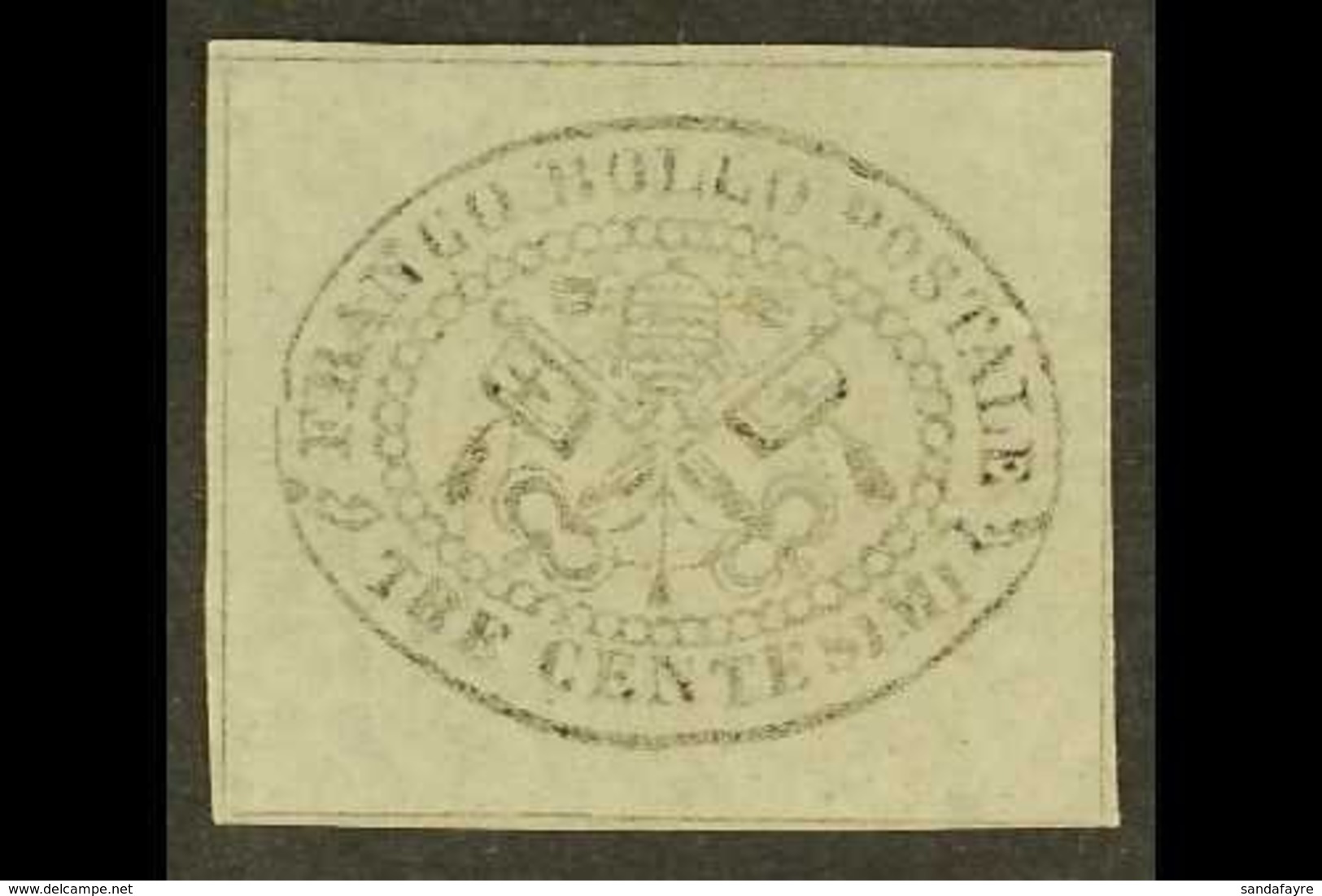 \Y PAPAL STATES\Y 1867 3c Black On Drab, Imperf, SG 31, Sassone 15, Unused, Without Gum, Margins Cut Clear Or Just On Ou - Unclassified