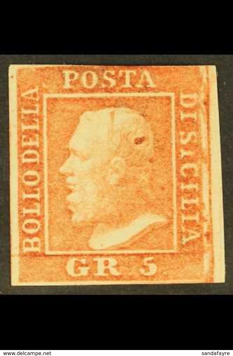 \Y SICILY\Y 1859 5gr Orange-red, Nice Ink Flaw On The Back Of King's Head, SG 4h, Unused, Two Clear Margins, Others Cut  - Ohne Zuordnung