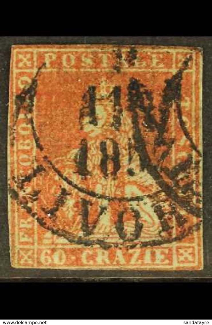 \Y TUSCANY\Y 1851 60cr Deep Scarlet On Grey Paper, Sass 9, Superb Looking Used Example Of This Major Rarity With Great C - Unclassified