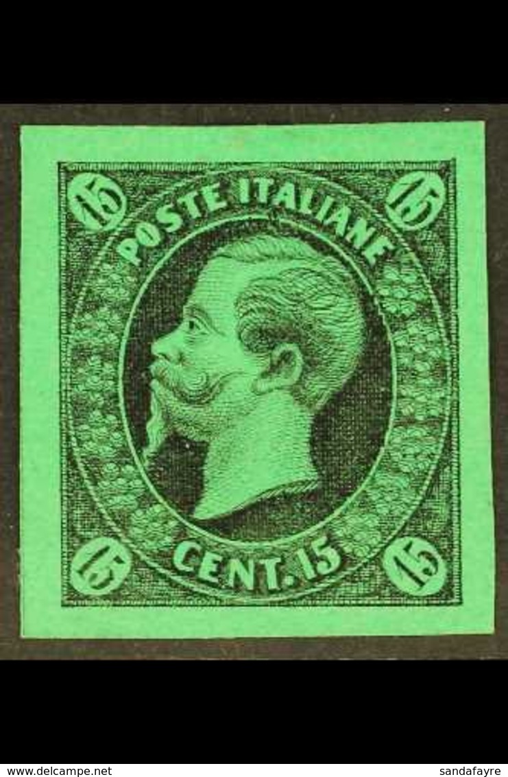 \Y 1863 RONCHI ESSAYS\Y 15c Black On Bright Emerald Green Paper, CEI S7s, Very Fine With Large Margins All Round. For Mo - Non Classés