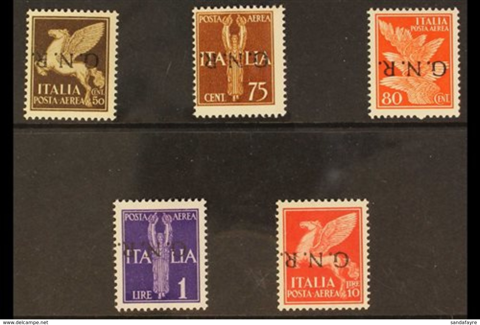 \Y 1944 R.S.I.\Y Air Post 50c, 75c, 80c, 1L & 10L Values Each With INVERTED "G.N.R." OVERPRINTS, Sassone 118a/121a & 124 - Ohne Zuordnung