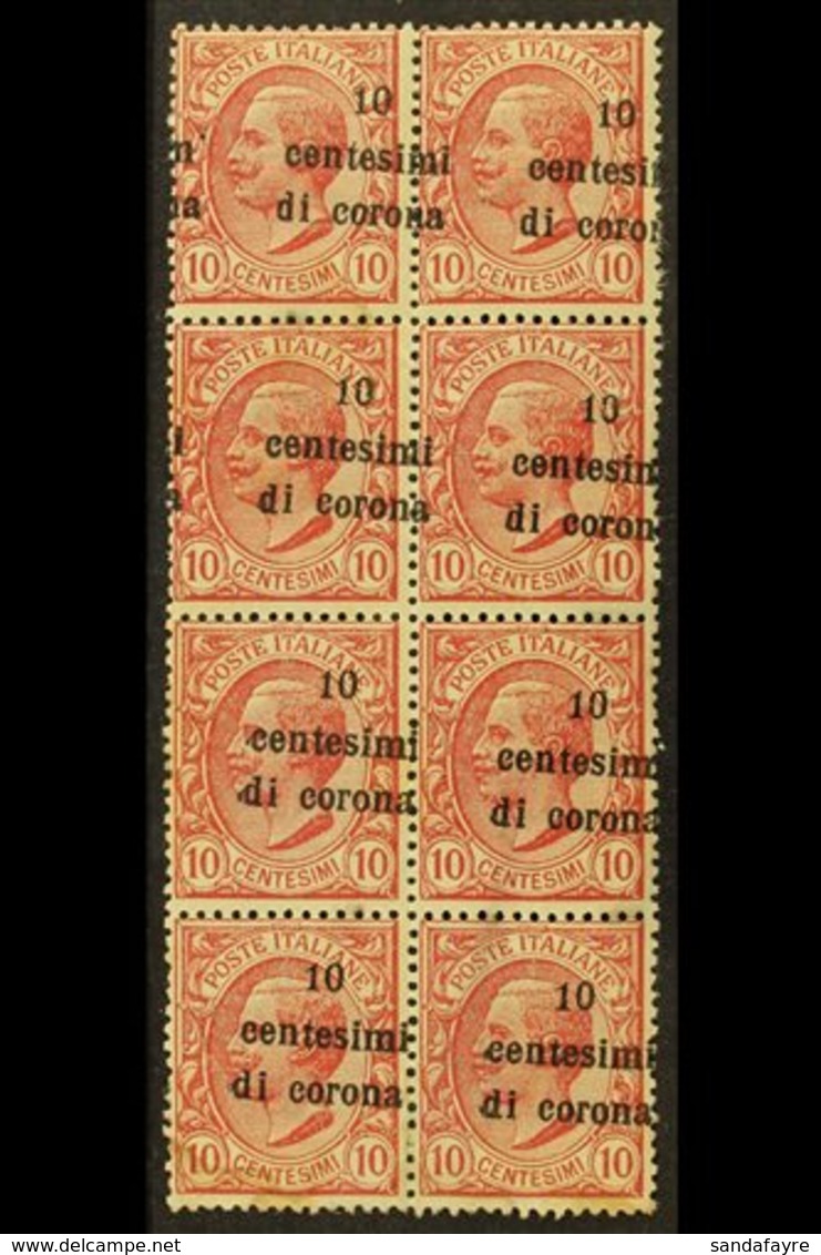 \Y TRENTINO & TRIESTE\Y 1919 10c Di Corona On 10c, Var "oblique Ovpt", Sass 4u, Mint Block Of 8, Some Tone Spots. Cat €5 - Ohne Zuordnung