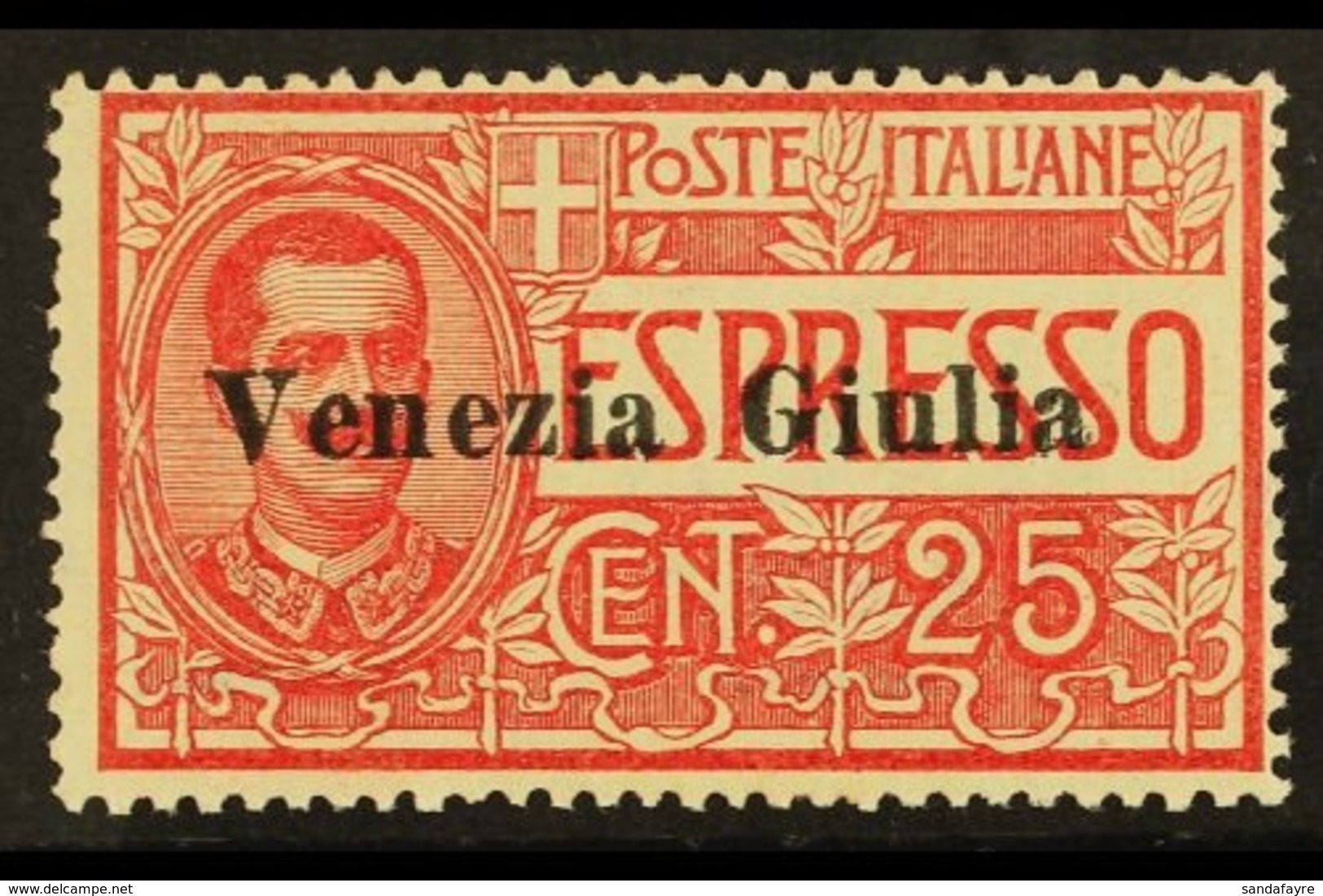 \Y VENEZIA GIULIA\Y 1919 25c Red Express, Sass 1, Very Fine Never Hinged Mint. Signed Sorani. Cat €450 (£340) For More I - Unclassified