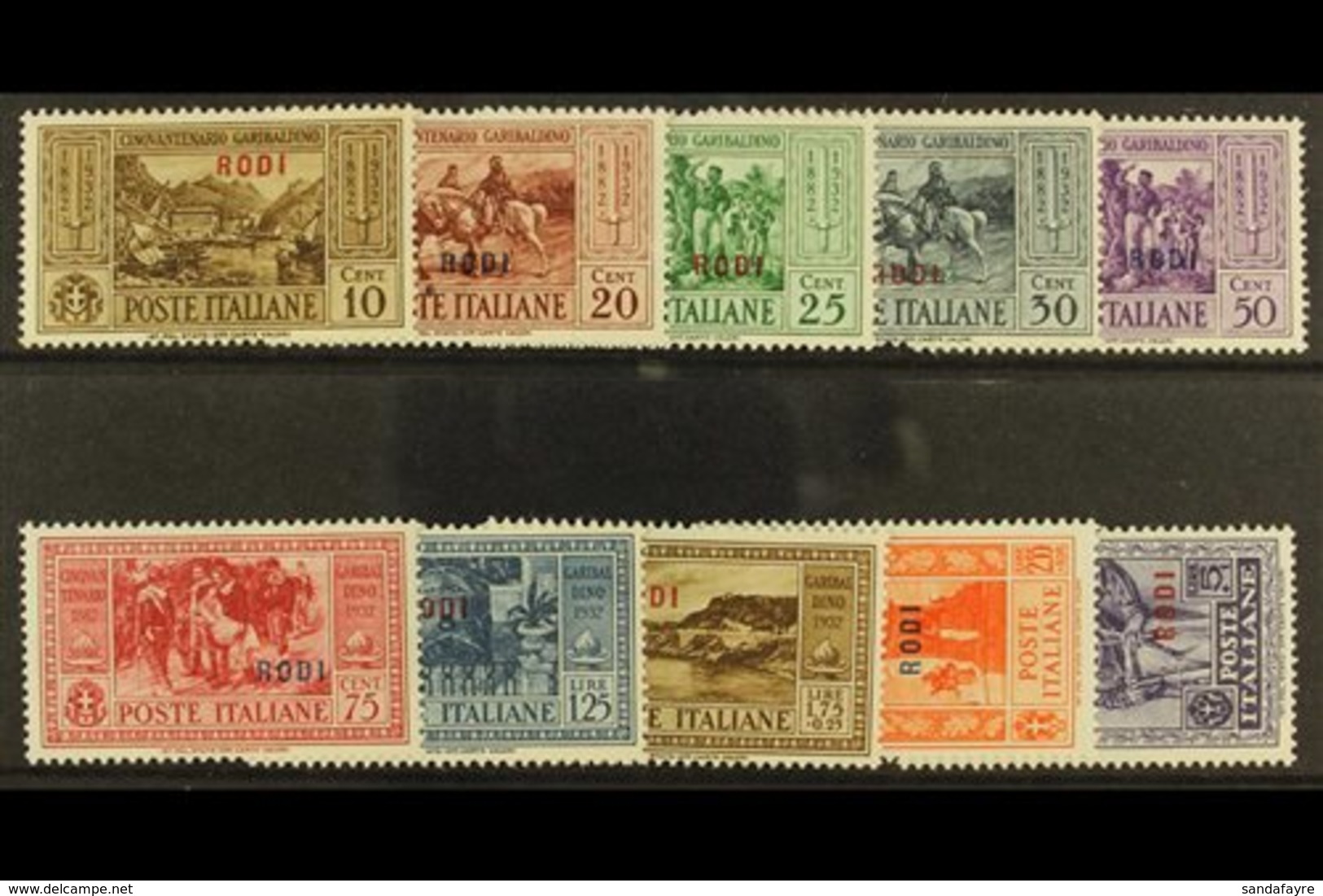 \Y DODECANESE ISLANDS\Y RODI 1932 Garibaldi Set, SG 89/98, Sassone S.75, Mint, Some Gum Toning, Cat. 220 Euros (10). For - Other & Unclassified