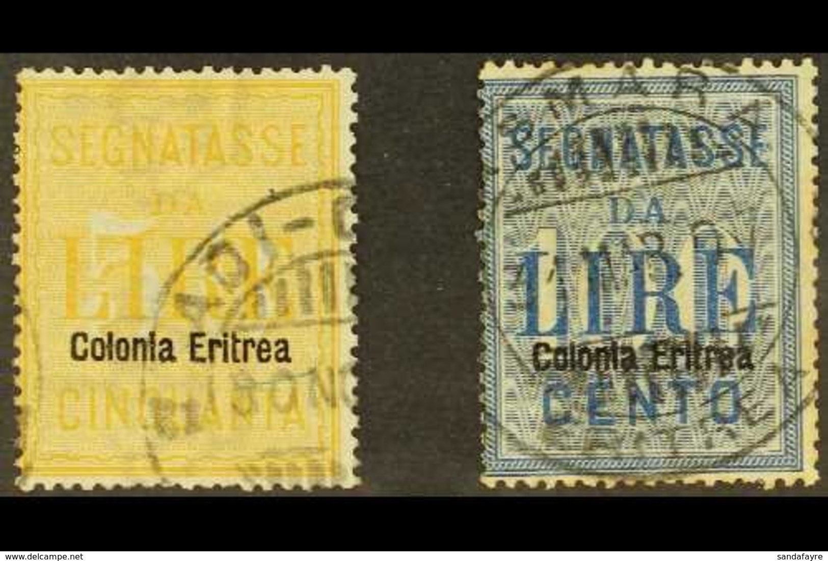 \Y ERITREA\Y POSTAGE DUE 1903 (Nov) 50L Yellow And 100L Blue (Sass S. 60, SG D41/42), Fine Used. (2 Stamps) For More Ima - Sonstige & Ohne Zuordnung