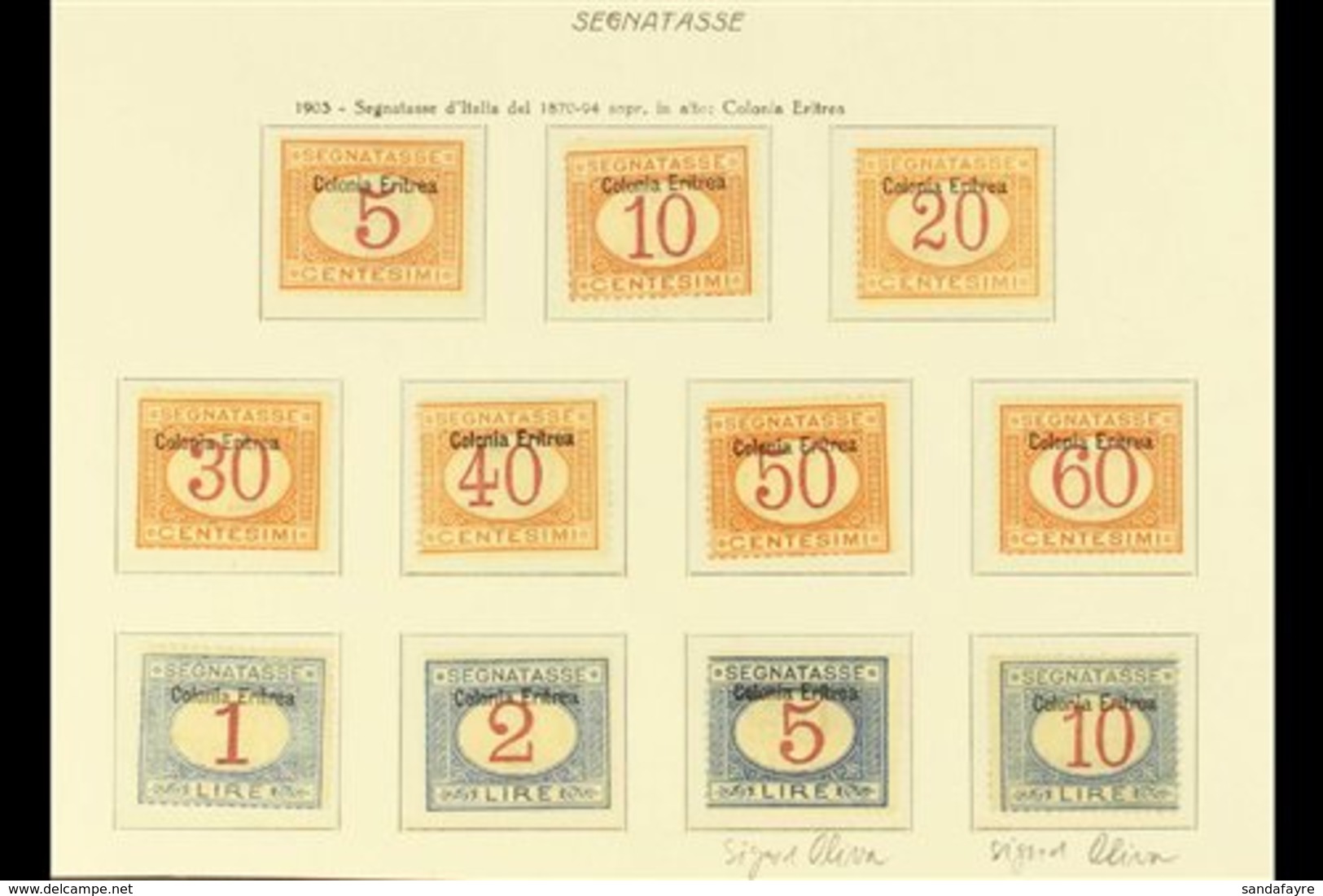 \Y ERITREA\Y POSTAGE DUES 1903 Overprints At Top Complete Set Including The Rare 10L (SG D30/40, Sassone 1/11), Fine Min - Other & Unclassified