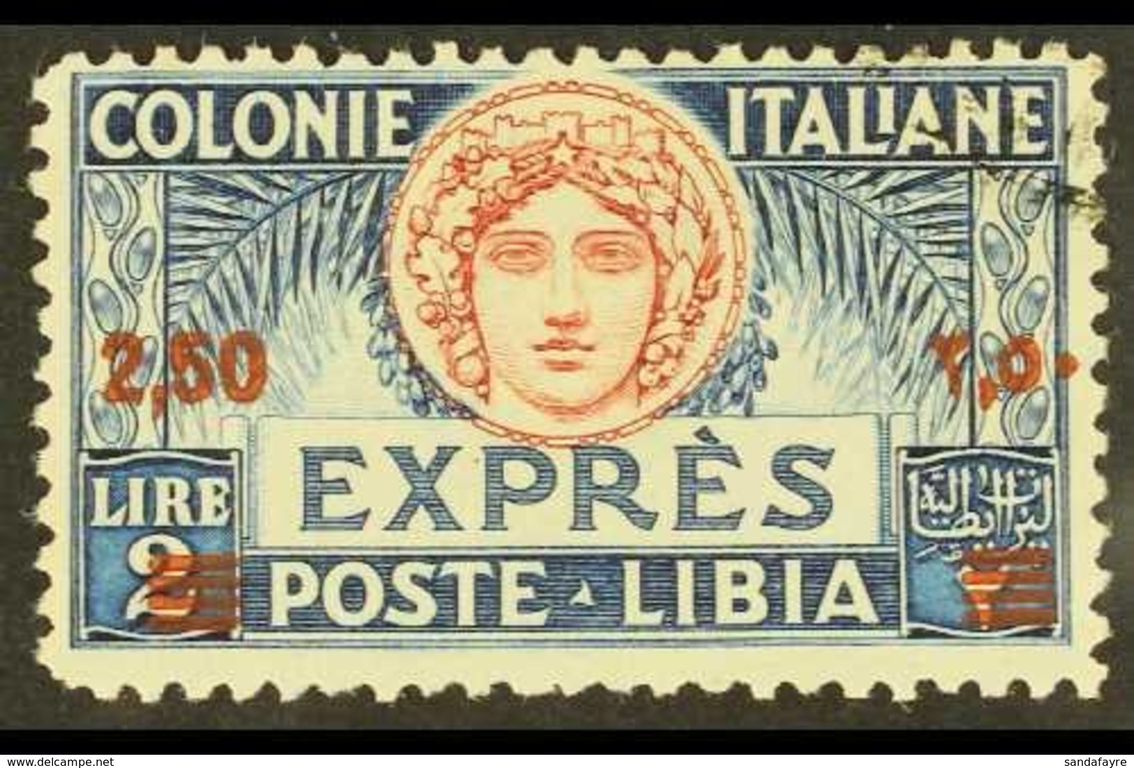 \Y LIBYA\Y EXPRESS LETTER 2L50 On 2L Red And Blue Perf 11 (Sass 13, SG E66), Fine Used. Scarce Stamp! For More Images, P - Autres & Non Classés