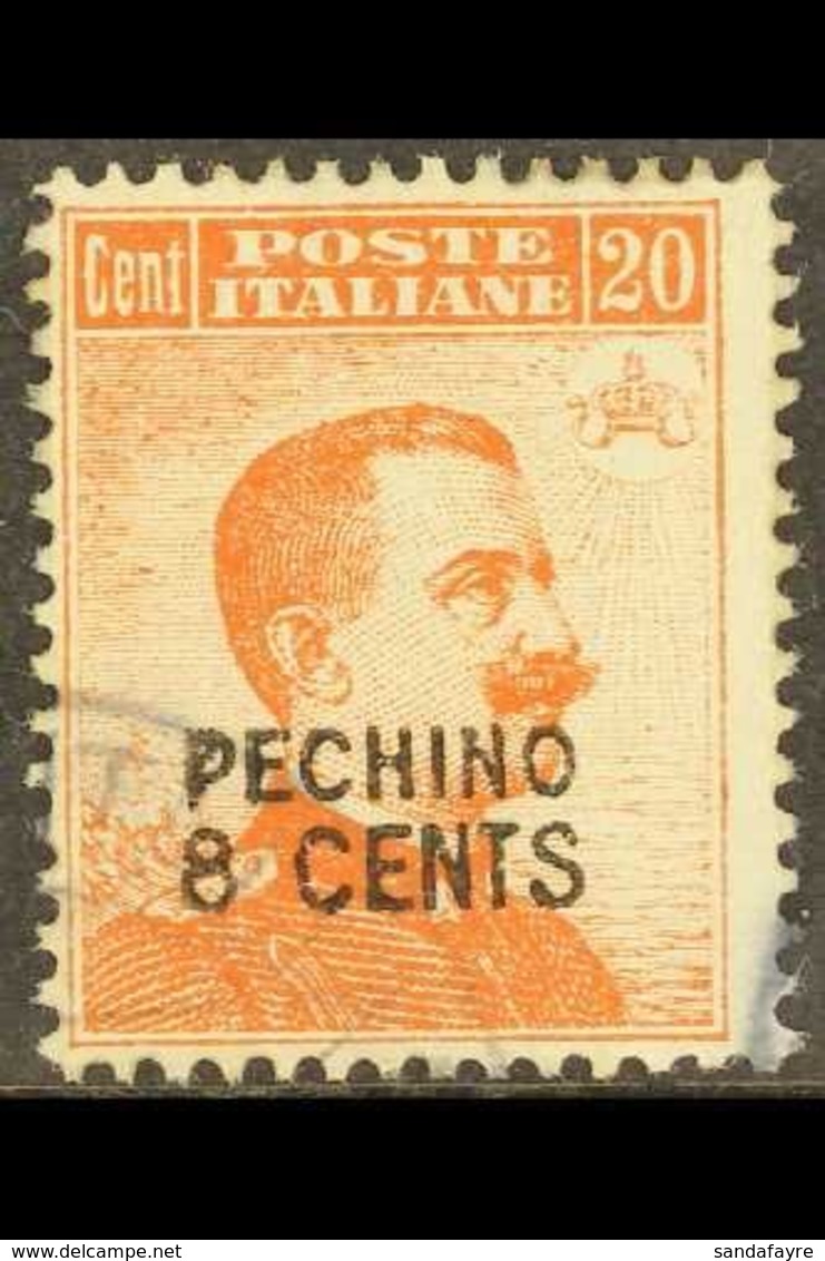 \Y OFFICES IN CHINA - PEKING\Y 1917 8c On 20c Orange With Local Surcharge, Sassone 5, Fine Used, Signed Enzo Diena. Rare - Autres & Non Classés