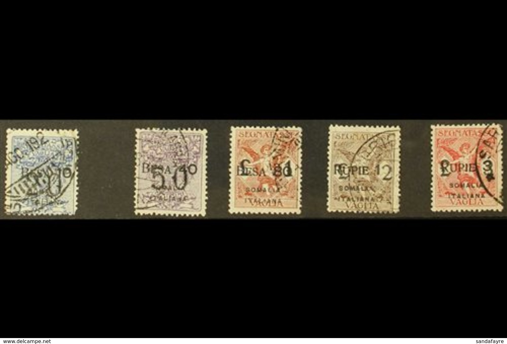 \Y SOMALIA\Y MONEY ORDER STAMPS 1924 "Segnatasse Vaglia" Surcharges Set Less 20b On 40c, Sassone 1 & 3/6, Fine Used. (5  - Other & Unclassified