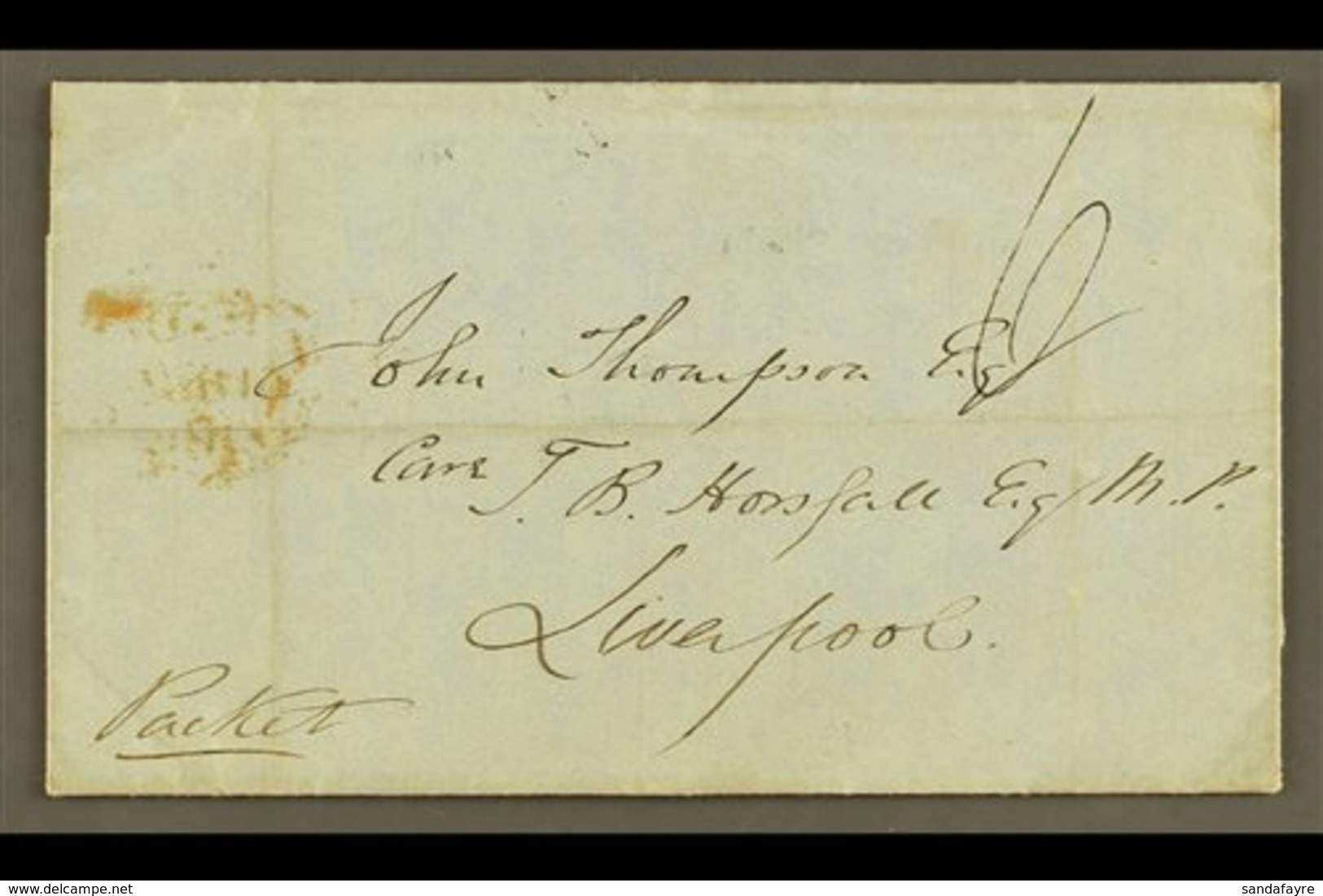 \Y 1854\Y (August) Stampless Cover To Liverpool With Manuscript "6"; On Reverse Fine "ST ANNS BAY" Cds, Plus Kingston Tr - Jamaica (...-1961)