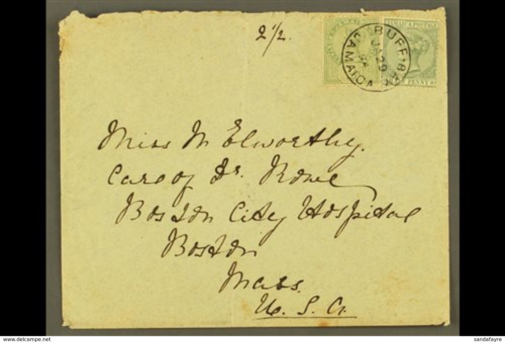 \Y 1894\Y (Jan 29) Envelope To USA Bearing QV ½d & 2d (SG 16a & 28) Tied By Fine Crisp BUFF BAY Cds. For More Images, Pl - Jamaica (...-1961)