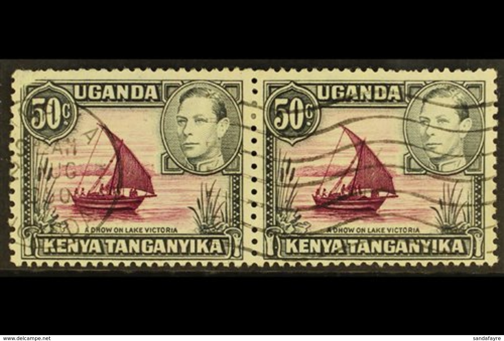 \Y 1950\Y 50c Purple And Black, Horizontal Pair, One With Dot Removed, SG 144eb, Neatly Cancelled, Surface Scuff To Uppe - Vide