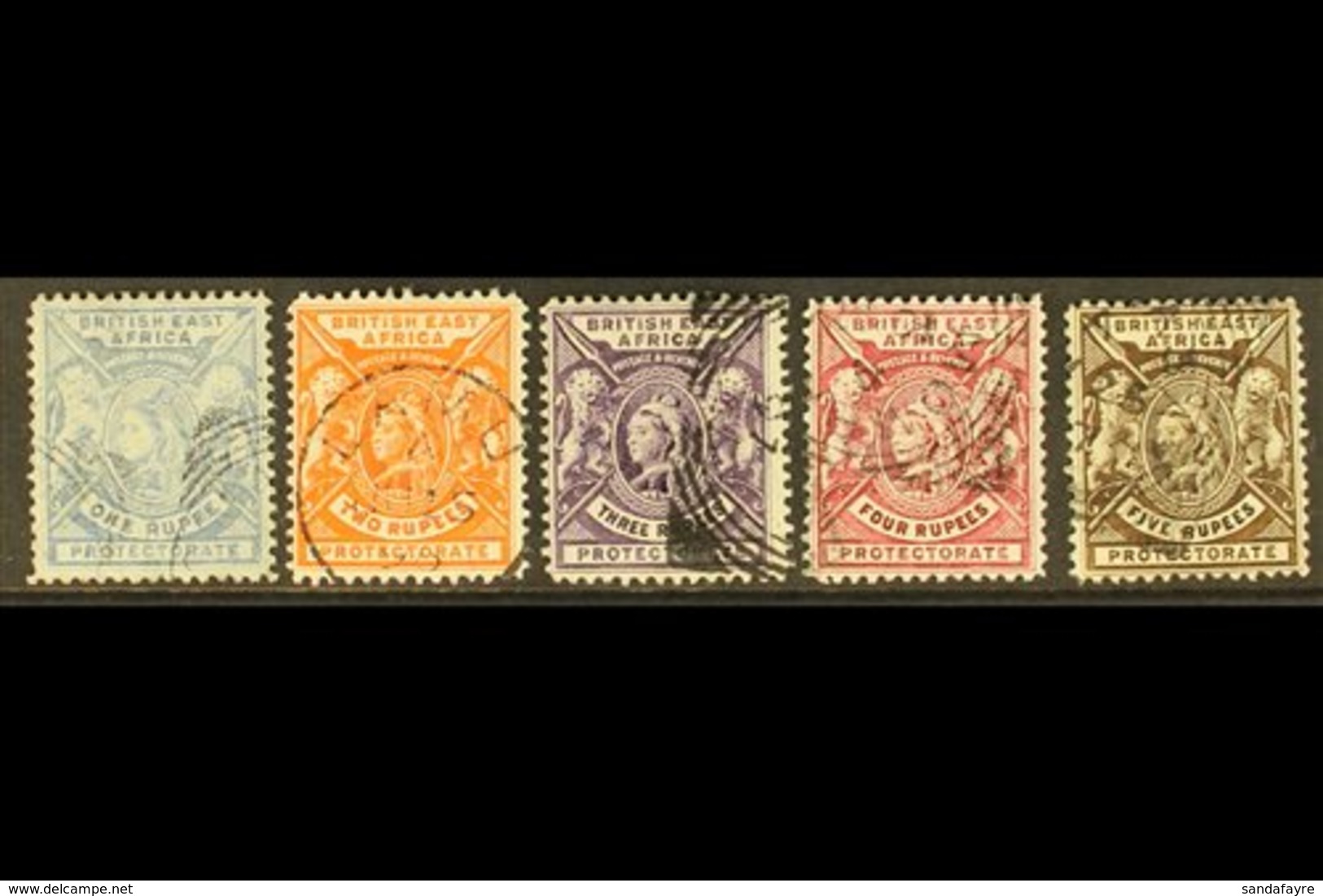 \Y BRITISH EAST AFRICA\Y 1896-1901 1r To 5r Complete, Wmk Crown CA, SG 75/9, Very Fine Used (5 Stamps). For More Images, - Vide