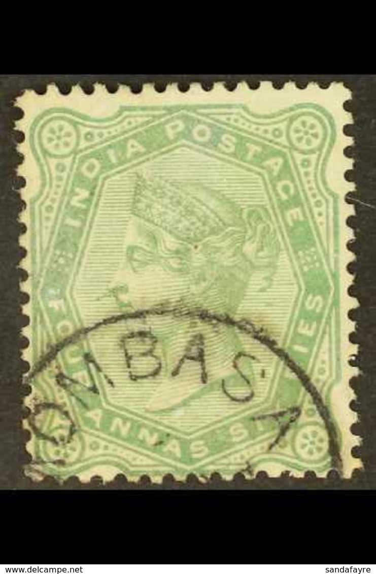 \Y INDIA USED IN\Y 1882-1900 4a.6p Yellow-green, QV India Issue, SG Z6, Fine Used With MOMBASA Postmark. For More Images - Vide