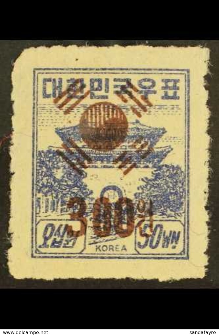 \Y 1951\Y 300w On 50w Violet-blue, Upright Figures In Surcharge, SG 157, Never Hinged Mint. For More Images, Please Visi - Korea, South