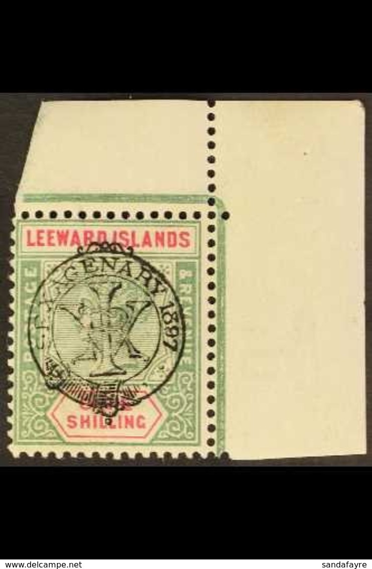 \Y 1897\Y 1s Green And Carmine Diamond Jubilee, SG 15, Never Hinged Mint Example From The Upper-right Sheet Corner. For  - Leeward  Islands