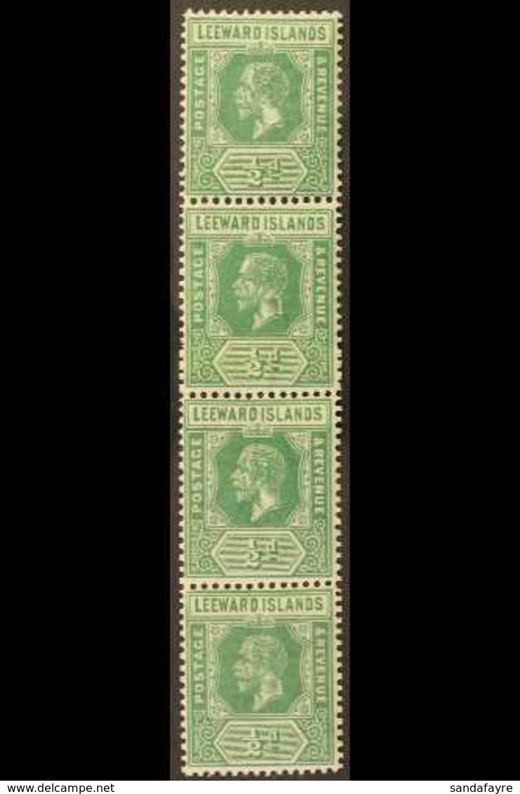 \Y 1931-32\Y ½d Green Revised Die I (SG 82) COIL - JOIN VERTICAL STRIP OF FOUR Never Hinged Mint. A Very Scarce Multiple - Leeward  Islands