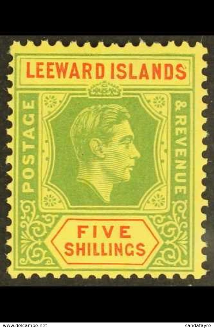 \Y 1938\Y 5s Green And Red On Yellow,  SG 112, Variety "Broken S", Pos 1/3 From Left Pane, Constant Flaw Unlisted By SG, - Leeward  Islands