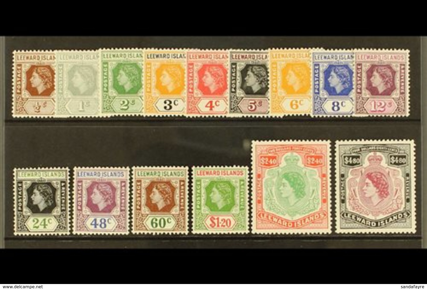 \Y 1954\Y QEII Definitives Set, SG 126/40, Never Hinged Mint (15) For More Images, Please Visit Http://www.sandafayre.co - Leeward  Islands