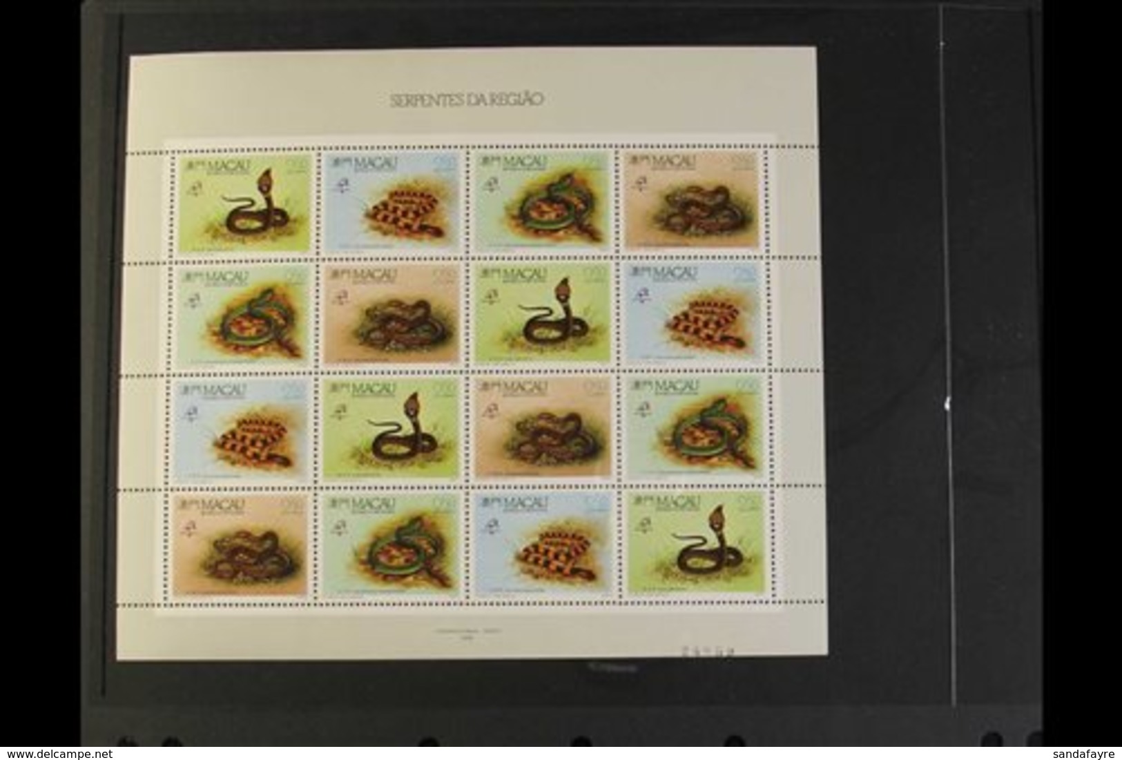 \Y 1989\Y "Philexfrance '89" Snakes Of Macau (SG 694/97) Complete Se-tenant Sheet, very Fine Never Hinged Mint. (sheet O - Autres & Non Classés