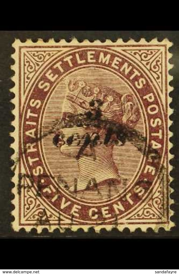 \Y 1886\Y 3c On 5c Purple Brown, SG 84, Very Fine Used With Neat Penang Cds Cancel. Elusive Stamp. For More Images, Plea - Straits Settlements